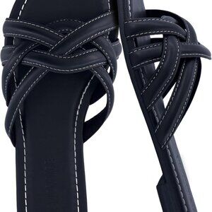 Womens Flat Vegan Leather Sandals Slip-On Braided Summer Dress Shoes